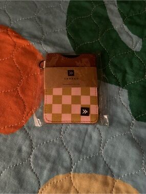 Thread Leather and Elastic Wallet Pink Checkered- NWT